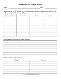 Printable Medical Surgical History Form