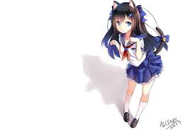 French girl from montreal, canada! Tail Nekomimi Black Hair Blue Eyes School Uniform Cat Girl Original Characters Hd Wallpaper Wallpaperbetter