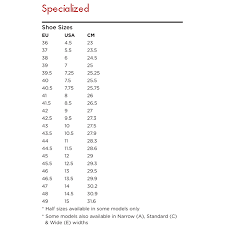 disclosed specialised shoe size chart 2019