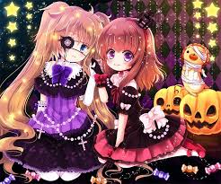 Happy Halloween Anime Art Halloween Costume Gothic Dress Lace Ribbons Crosses Pearls Eyepatch Anime Anime Halloween Kawaii Anime