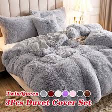 These super soft high thread count (500tc) fleece bed sheets are the softest static free sheets you'll sleep in. 3pcs Set Faux Fur Velvet Fluffy Bedding Duvet Cover Set Quilt Cover With Pillowcases Twin Queen Size Wish