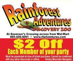 Rainforest Adventures Coupon Information Zoo Coupons Sevierville Smoky Mountain Navigator