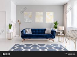 Linkromat living room sofa, microfiber couches with backrest and arm, conversion lounge recliner, navy blue. Elegant Navy Blue Sofa Image Photo Free Trial Bigstock