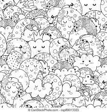 Printable cute/kawaii plants doodle coloring page for kids and adults. Cute Moon And Clouds Black And White Seamless Pattern Doodle Coloring Page With Cosmic Characters Vector Illustration Canstock