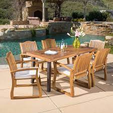 Teak Finish Acacia Wood 7 Piece Dining Set Teak Patio Furniture Patio Dining Set Outdoor Patio Furniture