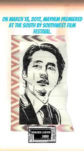 On March 13, 2017, Mayhem premiered at the South by Southwest Film  Festival. Here’s some original Steven Yeun art! . #Mayhem #JoeLynch  #SamaraWeaving #StevenYeun #TheLastDriveIn #DriveInMovies ...