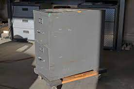 It's locked, and we can't find the key. Steelcase File Cabinet Industrial Caffeine