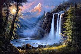 How to draw waterfall and forest scenery. Lukisan Air Terjun Seni Malam Penurunan Jatuh Beruang Wallpaper Hd Wallpaperbetter