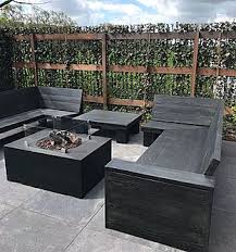 steigerhout loungeset zwart hoekbank tuinmeubilair tuin lounge