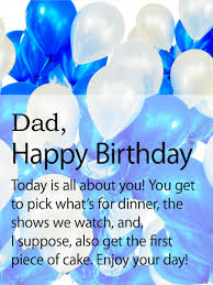 Gifts include anything from children's books about fathers, toys for him to play with. Blue White Happy Birthday Balloon Card For Father Birthday Greeting Cards By Davia Dad Birthday Card Inspirational Birthday Wishes Birthday Message To Dad