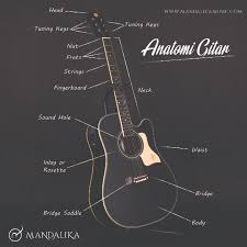 Gitar adalah sebuah alat musik berdawai yang dimainkan dengan cara dipetik, umumnya menggunakan jari maupun plektrum. Bagian Bagian Gitar Akustik