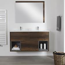 Milano Bexley Dark Oak 1200mm Wall Hung Open Shelf Vanity Unit With Double Basin In 2020 Vanity Units Wall Hung Vanity Wall Mounted Basins