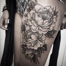 Black And White Floral Thigh Tattoo Black And White Flower Tattoos Rough Sided Black And White Flower Tattoo On Thigh Tattooimages B White Flower Tattoos Black And White Flower Tattoo Tattoos