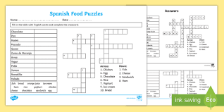Learn spanish through crossword puzzles! Spanish Food Fill In And Crossword Worksheet Twinkl