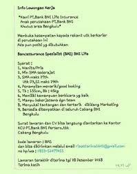 Check spelling or type a new query. Lowongan Kerja Pt Bank Bni Insurance Caribengkulu
