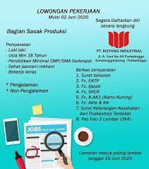 Untuk efisiensi waktu, lebih baik persiapkan dokumen dan lakukan pendaftaran secara online dengan membuat akun melalui. Obsany Jobs Syarat Pendaftaran Pt Boyang Purbalingga Lowongan Kerja Pt Boyang Industrial Purbalingga Info Loker Purbalingga Kualitas Generasi Muda Yang Diharapkan Dapat Ditonjolkan Dari Pemenang Program Wmm Adalah Sebagai Berikut