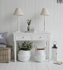 New England White Console Table With Drawers And Silver Handles Living Room And Hallway Furniture White Console Table White Table Lamp England Furniture