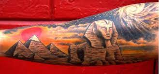 Our fascination with ancient egypt will never end. Big Colored Egypt Themed Colored Egypt Pyramids Tattoo On Forearm With Spinx Tattooimages Biz