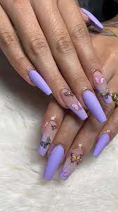 Butterfly Nail Art Matte Purple Acrylic Nails Video Purple Acrylic Nails Acrylic Nails Gel Nails