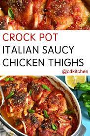 Crock Pot Italian Saucy Chicken Thighs Recipe From Cdkitchen Com Chicken Thigh Recipes Crockpot Chicken Thights Recipes Slow Cooker Chicken Thighs