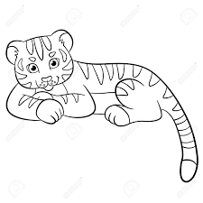 This baby tiger coloring page was posted in the coloring pages category. Coloring Pages Wild Animals Little Cute Baby Tiger Lays And Smiles Royalty Free Cliparts Vectors And Stock Illustration Image 58868910