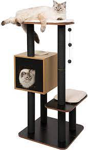Amazon Com Vesper Cat Tree Scratching Post With Condo Walnut Furniture Pet Supplies Modern Cat Tree Vesper Cat Furniture Cat Tree