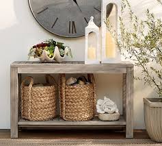 Indio Console Table Gray Pottery Barn Table 50 Wide X 16 Deep X 30 High 449 00 Apartment Patio Furniture Rustic Patio Furniture Outdoor Console Table