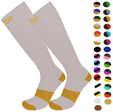 Knee High Graduated 15 20mmhg Compression Socks For Nurses Pregnancy Exercising Tennis Cardio Cycling 24 Color Schemes By Fitdio L Xl Gold