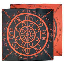 The Yarning Circle Aboriginal Design Recycled Mat Orange Black 2 7 X 2 7m Recycled Mats Aboriginal Rugs On Carpet