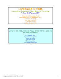 Pdf Syntax And Semantics Of Verbs Of Communication In English And Tamil