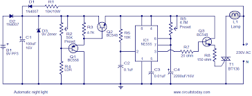 Pcb schematic and board layout. Automatic Night Light Circuit That Switches Off After A Preset Time