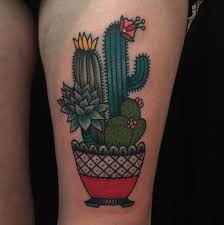 Cactus Plants In Pot Traditional Tattoo On Thigh By Holly Jade Ashby Jpg 595 596 Pixels Cactus Tattoo Tattoos With Meaning Tattoos