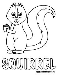 Coloring page outline of squirrel with basket of mushrooms. Free Squirrel Coloring Page The Tucson Puppet Lady