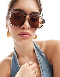 Shop AJ Morgan round aviator sunglasses in smokey brown