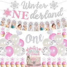 Birthday balloons birthday party decorations baby shower decorations birthday parties party decoration ideas. Buy Pink And Silver 1st Birthday Decorations For Girls Frozen Themed Birthday Party Supplies With Snowflake Photo Banner Winter Onederland Banner Cake Topper Winter Onederland Birthday Decor Online In Indonesia B08hk99wcm