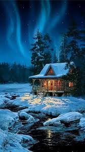 صور خلفيات طبيعة Cabin Art Winter Scenery Winter Painting