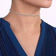 Aporro tennis collection includes chains and bracelets. 14k White Gold Diamond Tennis Choker Necklace