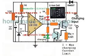 Though the proposed charger circuit won't charge your cell phone at the rate equal to a normal ac to dc charger, nevertheless it will the input can be from any 12 v source such a car/motorcycle battery, or a solar panel. Usb 3 7v Li Ion Battery Charger Circuit Homemade Circuit Projects