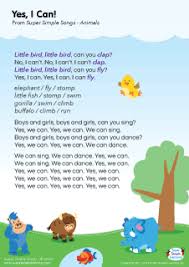 Lyrics Poster For Yes I Can Animal Song From Super Simple Learning Kidssongs Kindergarten Esl Kindergarten Songs Songs For Toddlers Super Simple Songs