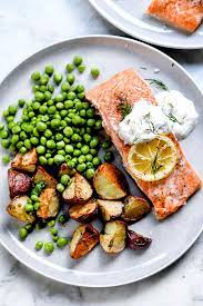 Drain and flake salmon, reserve liquid sauté onions and pepper in oil until ten der blend in flour and celery seed. Oven Baked Salmon With Creme Fraiche Foodiecrush Com