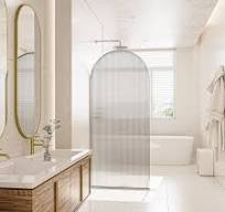 VANITYFUS 34 in. W x 78 in. H x 1.5 in. D Arched Framed Fixed Panel Shower  Door in Chrome with Clear Fluted Glass VA13SN033478CH