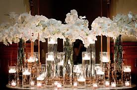The Demilune Table At The Top Of The Stairs Will Have Varied Heights And Siz Floating Candles Wedding Sweetheart Table Wedding Wedding Decorations Centerpieces