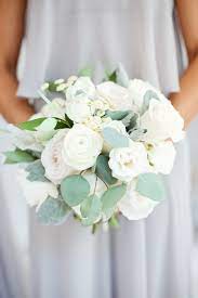 Shop online and save on flowers this wedding season. Classic All White Bridesmaids Bouquet Of White Garden Roses White Ranunculus White Spray Wedding Flowers White Roses Bridesmaid Flowers Prom Flowers Bouquet