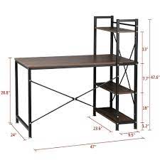 Umeroom Computer Desk With 4 Tier Shelves 47 6 Multi Level Writing Study Table With Bookshelves Modern Steel Frame Wood Desk Compact Home Office Workstation Walnut Umeroom