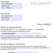 Beispielsweise gilt eine vollmacht, angelegenheiten bei. Vollmacht Zulassung Kfz Kostenlose Vordrucke De