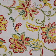 Steady, tightly woven cotton, of high quality. Garden Green Red Yellow Neutral Floral Print Upholstery Fabric Contemporary Upholstery Fabric By Kovi Home Decor Houzz