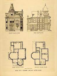 1878 Print Victorian Suburban House Architectural Design Floor Plans D Mab1 Floor Plan Design Floor Plans Vintage House Plans