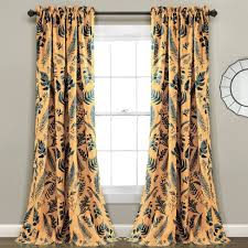 Each curtain panel measures 37 wide by 84 long for a total width of 74 inches. Set Of 2 84 X52 Devonia Allover Room Darkening Window Curtain Panels Blue Yellow Lush Decor Target