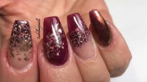 acrylic nails burgundy gold not