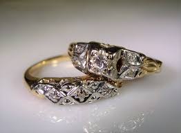 1940s Wedding Ring Set Bridal Ring Set 14k Gold Rings Art Deco Wedding Rings Engagement Ring Wed Art Deco Wedding Rings Wedding Ring Sets Bridal Ring Set